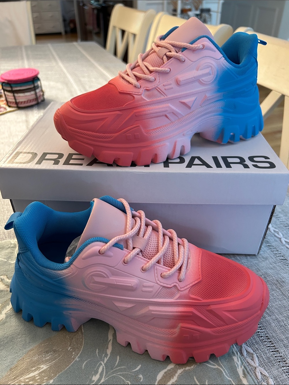 Dream Pairs Pink to Blue Ombre Chunky Platform Sneakers